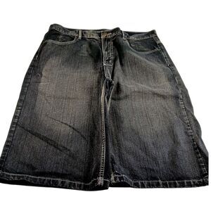 Jean Station Men's Black Demin Shorts with Leather Pockets - Size 40